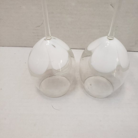 Tall Randy Strong Signed Artist Glass Wine Goblet White pull Clear Wave 80's 85 - Picture 2 of 16